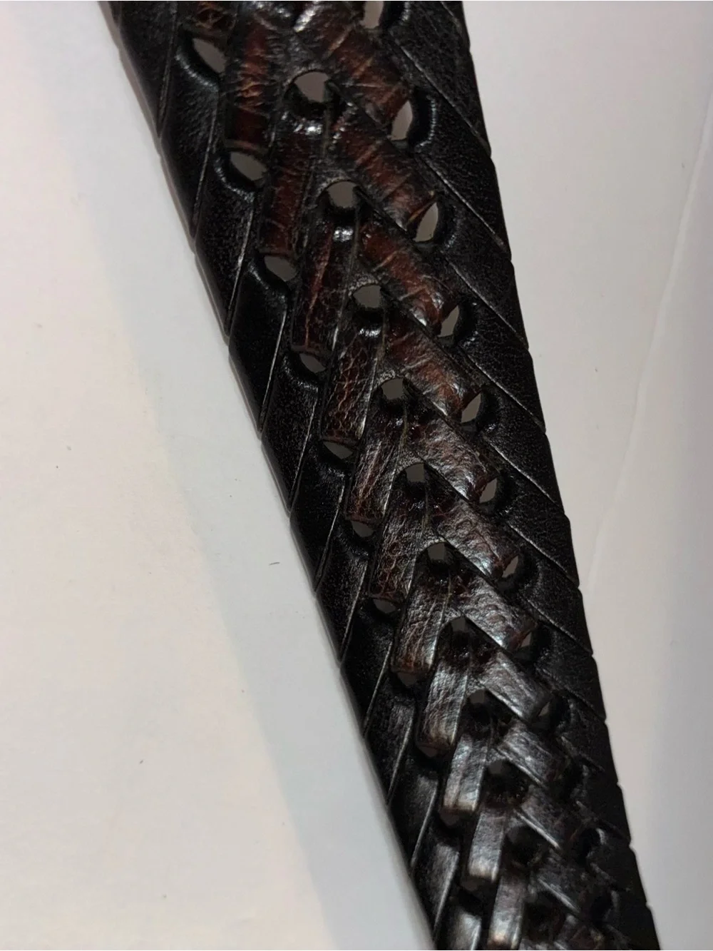 1997 Brighton Men's Braided Leather Belt - Dark Brown with Silver Buckle 38